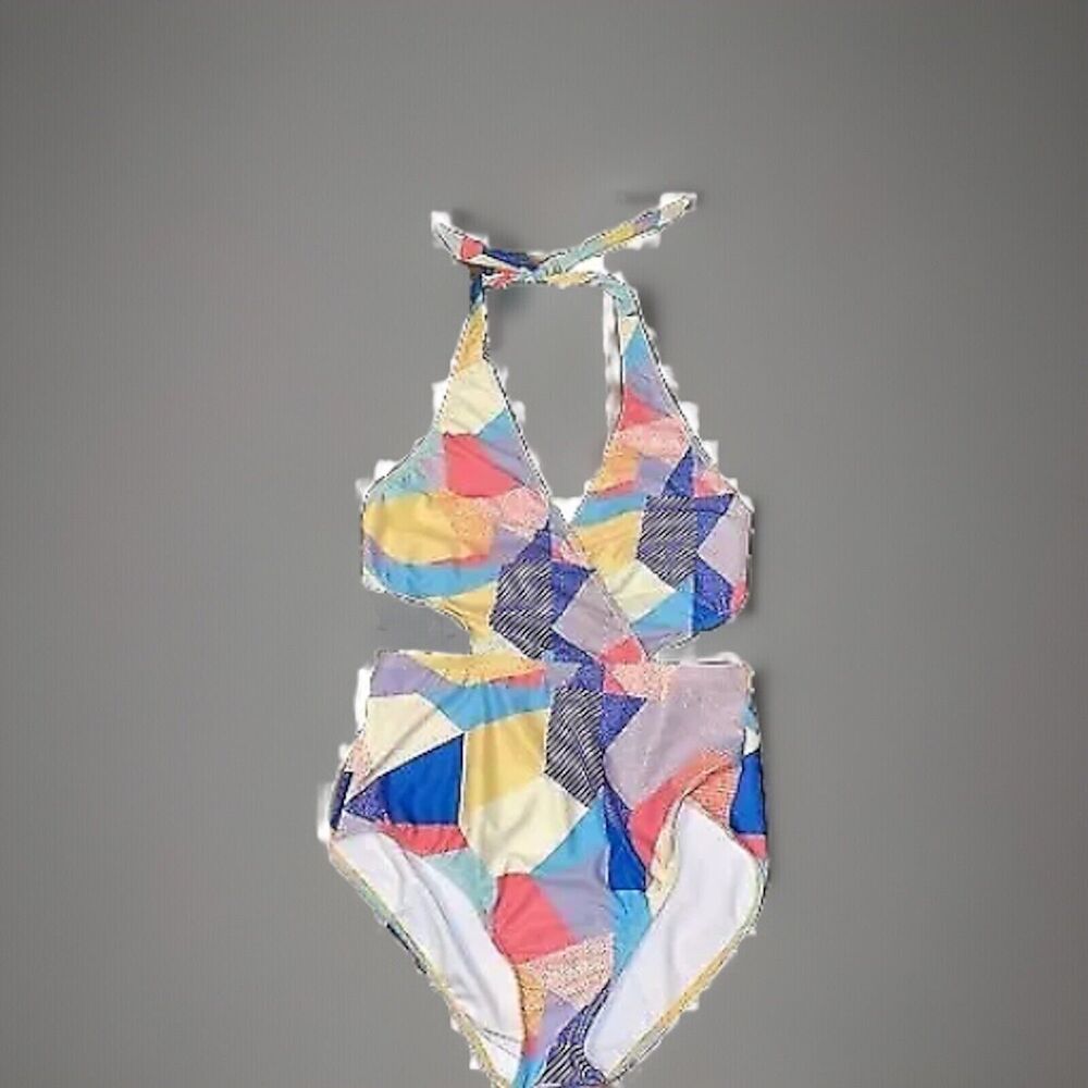 Zeraca One-Piece Cut Out Bathing Swimsuit Womens Size Small Geometric Lined